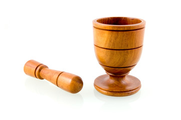 Wooden mortar isolated on white background
