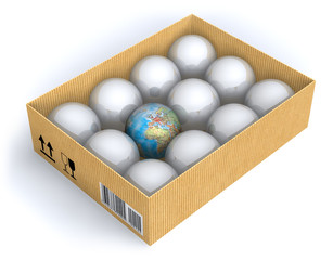 Earth in box with spheres