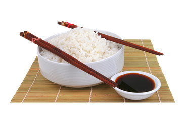 white rice on bamboo mate