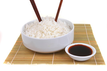 china rice on traditional bamboo mat