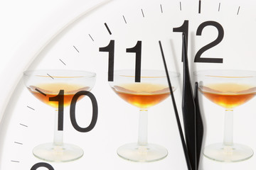 Clock and Wine Glasses