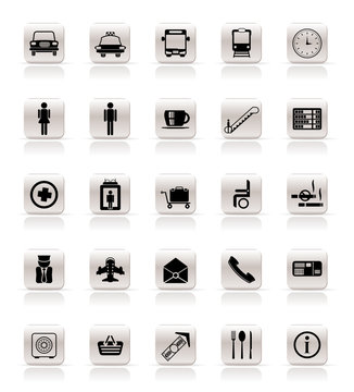 Airport, travel and transportation vector icon set