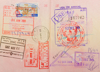 passport with thai and hongkong and lebanese stamps
