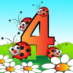 Door stickers Ladybugs Numbers serie for kids -  04 Ladybirds