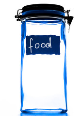 Transparent glass jar.