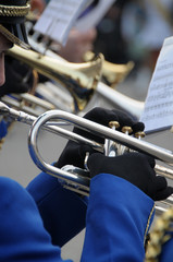 Trumpet players during a brass band parade