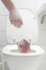 Throwing the piggy bank in the toilet