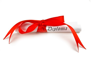 Diploma with red ribbon