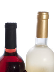 two bottles of red and white wine isolated on white background