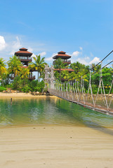 Wooden suspension bridge to paradise