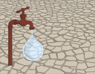 Leaking faucet in dried soil