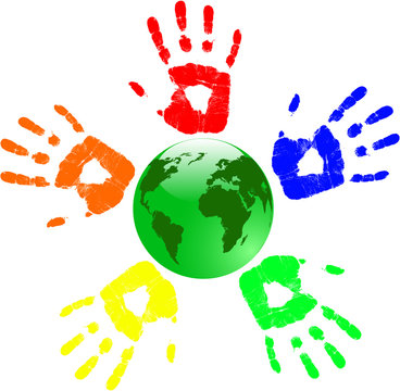 The Vector Green Globe And Color Hands