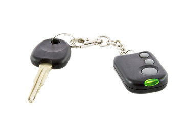 Car keys and remote control of car alarm system isolated over wh