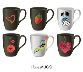 Set of modern mugs