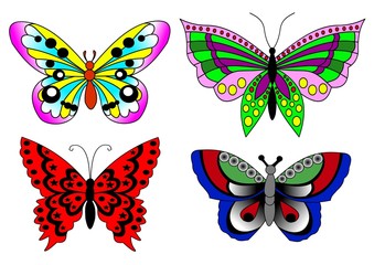 Fototapeta na wymiar Farbiges Schmetterling Set