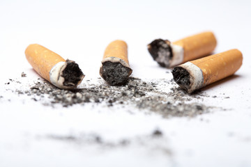 Ciggarete butts on white