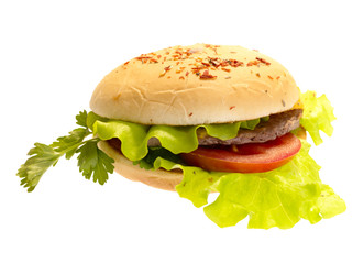 hamburger with vegetables. isolated with clipping path