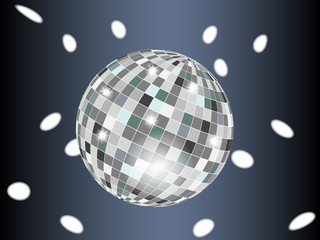 Disco ball in dark with reflections