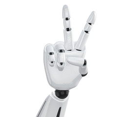 Robotic hand showing victory