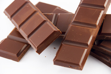 slices of chocolate on a white background