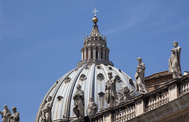 Fototapeta na wymiar Michelangelo's Dome With Statues Saint Peter's Basilica Vatican