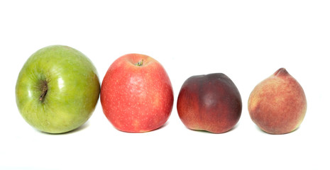 Row of Fruits: apples, peach and nectarine