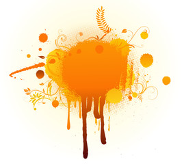 Grunge Floral Background with big orange blot