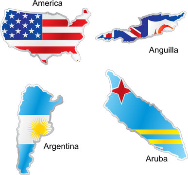isolated american flags in map shape
