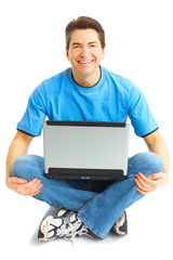 happy man with laptop