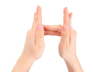 hands represents letter H from alphabet