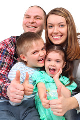 Portrait of parents and two children show gesture ok