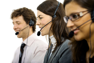 Operators taliking on headset