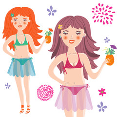 Beautiful smiling girl in bikini with cocktail