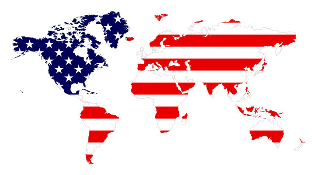 Flag of the United States attached at the World Map