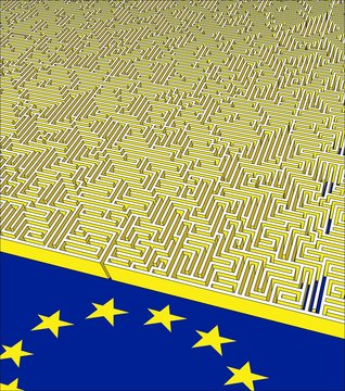 EU at the entrance of huge labyrinth