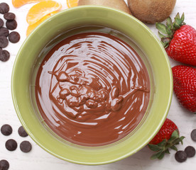 chocolate fondue kit and fruits