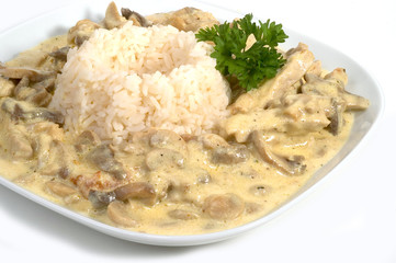 Sahne-Geschnetzeltes am Reisrand