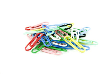 Coloful paper clips isolated on white background