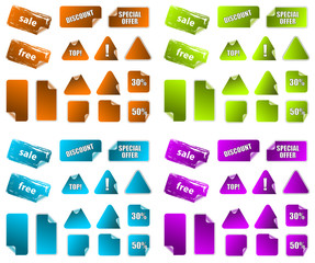 Collection of multicolored vector sticky marketing labels.