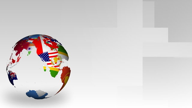 3D terrestrial globe with international flags