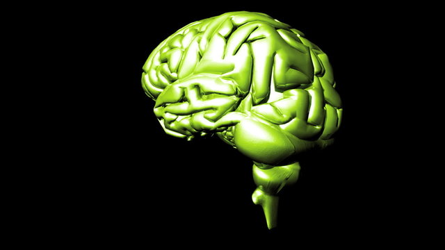 Animation of a green human brain in black background