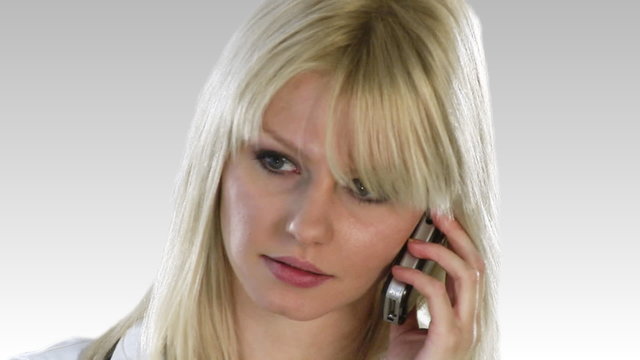 Blonde female talking on the phone