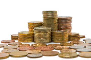 Several piles of coins