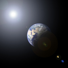 Planet earth and sun