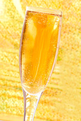 Closeup of the bubbles in a glass of champagne