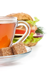 Ham sandwich and cup of tea