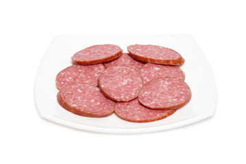 Sliced sausage on the plate