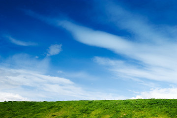 Blue sky and green grass background