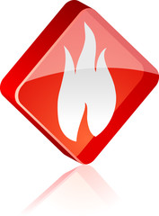 Fire glass button. Vector illustration.