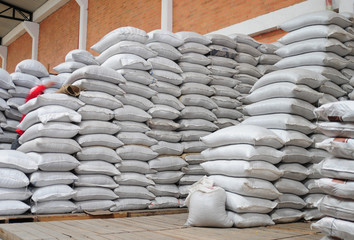 Food sacks in a warehouse.